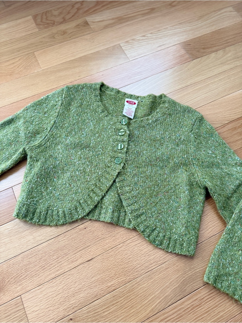 Vintage Canyon River Blues moss green speckled knit cropped cardigan